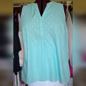 Crown & Ivy Aqua Blouse with Silver Accents